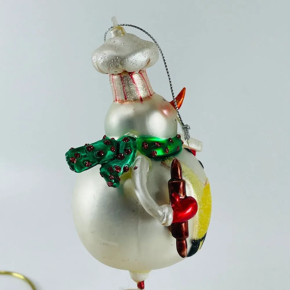 Glass Snowman Chef Baker Ornament Christmas Holiday Large Hand Painted 8in